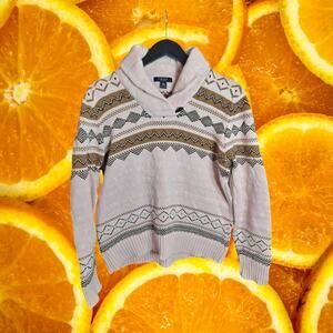 Chaps Multicolored Women's Geometric Cotton Collared Long Sleeve Sweater Size XL